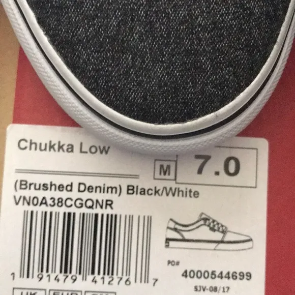&gt;Ⓜ️CHUKKA BLACK (CHARCOAL) BRUSHED DENIM &amp; WHITE LACE UP LOW TOP BRAND NEW VANS