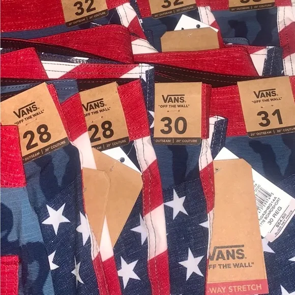 &gt;💙ERA BOARD SHORT USA FLAG TEAM STRIPES STAR WHITE RED BLUE SWIM BRAND NEW VANS