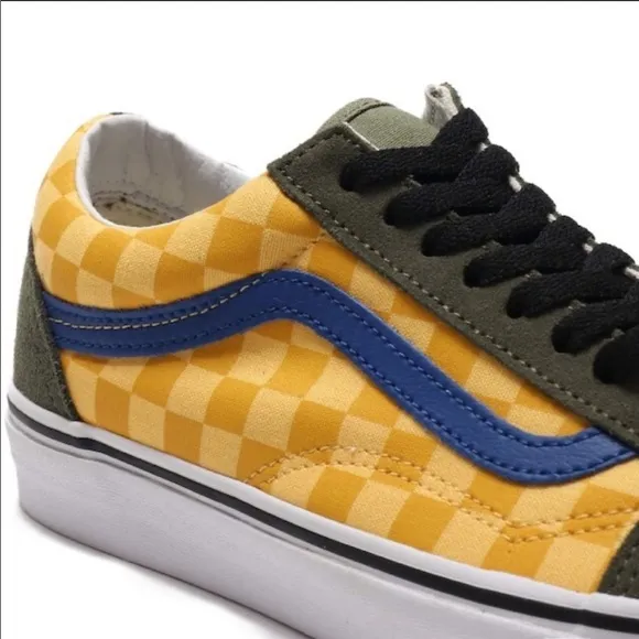 &gt;Ⓜ️OLD SKOOL OTW RALLY CHECKER DEEP LICHEN GREEN YELLOW BRAND NEW MENS VANS