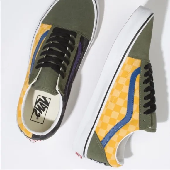 &gt;Ⓜ️OLD SKOOL OTW RALLY CHECKER DEEP LICHEN GREEN YELLOW BRAND NEW MENS VANS