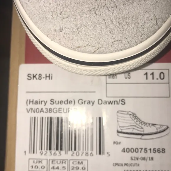 &gt;👤SK8-HI TOP WORLD’S #1 SKATEBOARD HAIRY SUEDE GRAY DOWN WHITE BRAND NEW VANS
