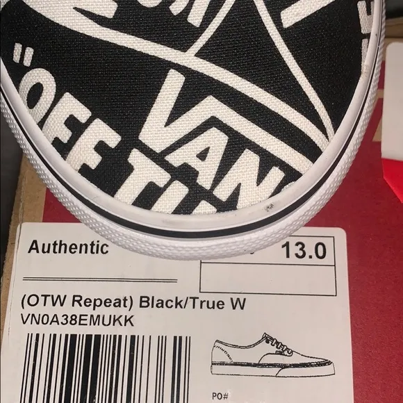 &gt;👤VANS AUTHENTIC (OTW REPEAT) BLACK/TRUE WHITE  LACE UP LOW CUT BRAND NEW RARE