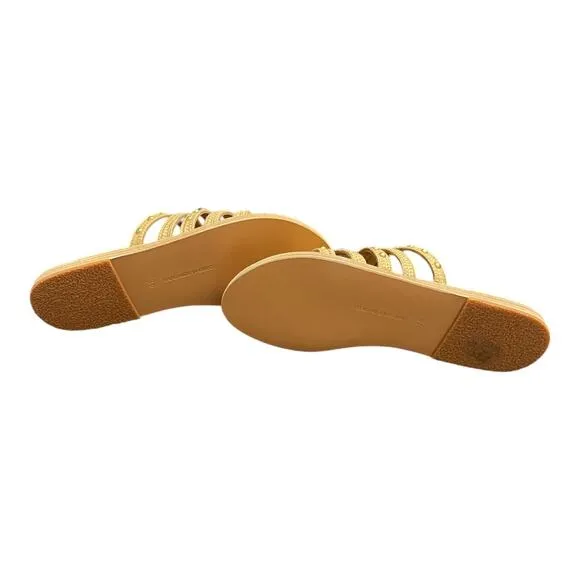 Ancient Greek Niki Raffia Studded Woven Strappy Slide Sandals Natural Size 36