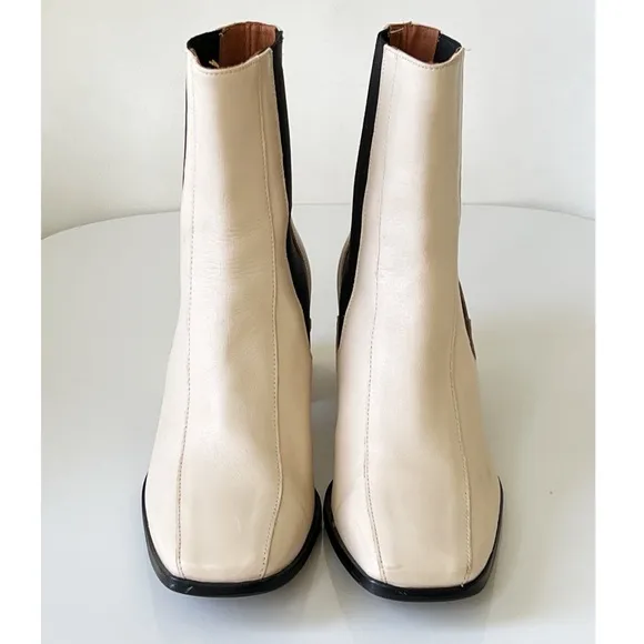 ANGEL ALARCON Made In Spain Leather Retro Block Heel Chelsea Boots Cream Size 7