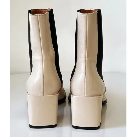 ANGEL ALARCON Made In Spain Leather Retro Block Heel Chelsea Boots Cream Size 7