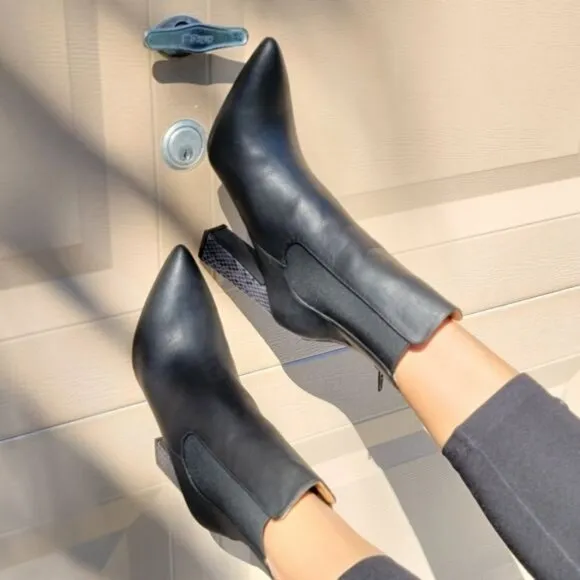 Ankle Zip Boots Pointed Toe Chunky Printed Block‎ Heels