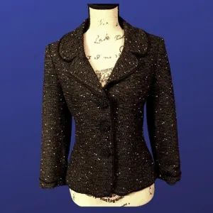 𝅺ann TAYLOR Blazer Jacket, BLACK/WHITE BOUCLE, Size 8, Pre-owned Vintage, EUC