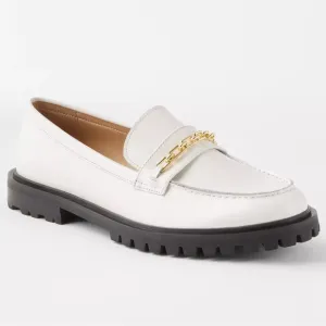 ANN TAYLOR NEW 10 9.5 Chunky Chain Leather Loafers in Winter White • Neutral