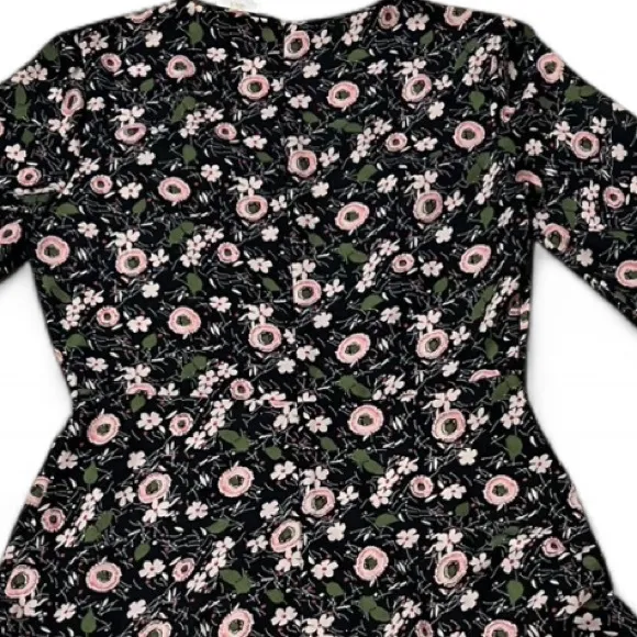 Anna Sui A- Line 3/4 sleeve dress, size 2. Black with floral pattern. Bohemian