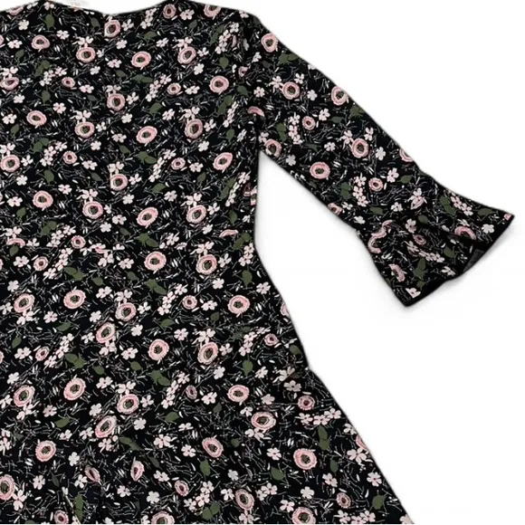 Anna Sui A- Line 3/4 sleeve dress, size 2. Black with floral pattern. Bohemian