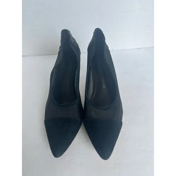 Anne Fontaine Gisella Black Leather Suede Heel Pointy Toe Mesh Body Pump Shoes 8