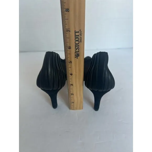 Anne Fontaine Gisella Black Leather Suede Heel Pointy Toe Mesh Body Pump Shoes 8