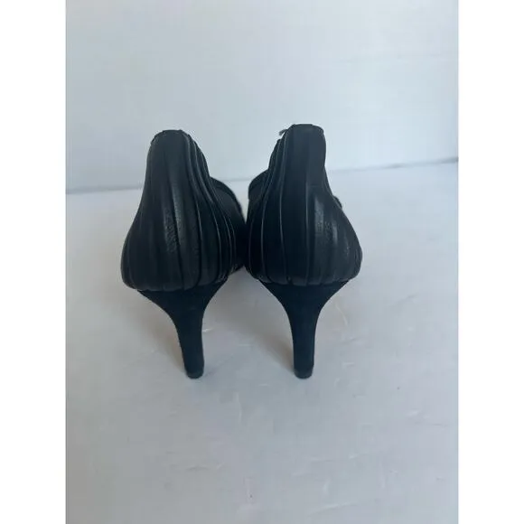 Anne Fontaine Gisella Black Leather Suede Heel Pointy Toe Mesh Body Pump Shoes 8