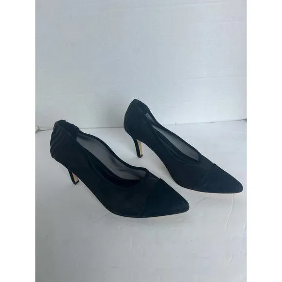 Anne Fontaine Gisella Black Leather Suede Heel Pointy Toe Mesh Body Pump Shoes 8
