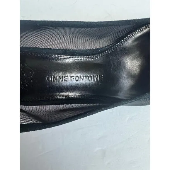 Anne Fontaine Gisella Black Leather Suede Heel Pointy Toe Mesh Body Pump Shoes 8