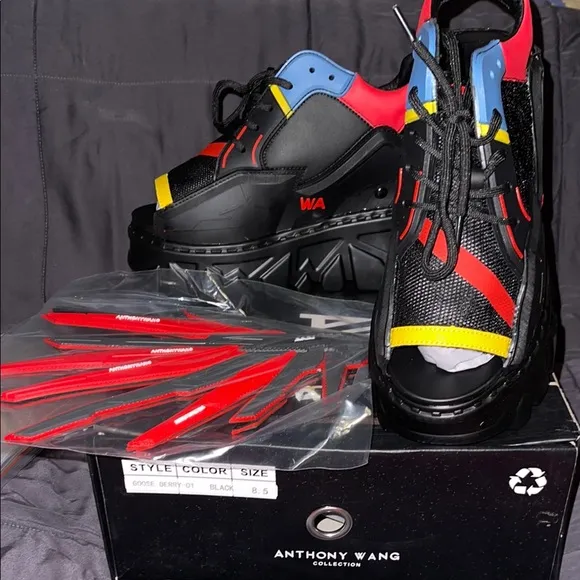 Anthony Wang platform open toed sneakers sz 8.5 with wings cosplay,goth fashion