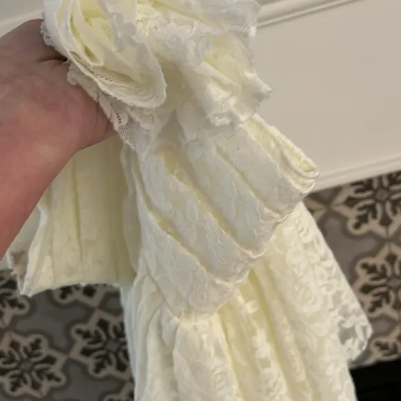 Anthro Tach Clothing Lace High-Low Ruffle Skirt Blanca Boho Coastal Cowgirl L
