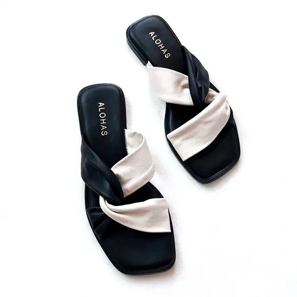 Anthropologie Alohas Nomad Bicolor Leather Sandal in Black &amp; White Size EU 36