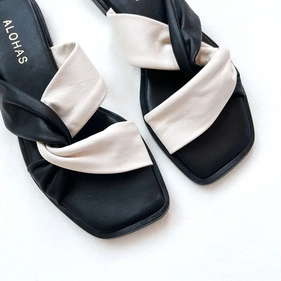 Anthropologie Alohas Nomad Bicolor Leather Sandal in Black &amp; White Size EU 36