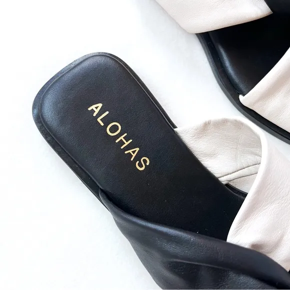 Anthropologie Alohas Nomad Bicolor Leather Sandal in Black &amp; White Size EU 36