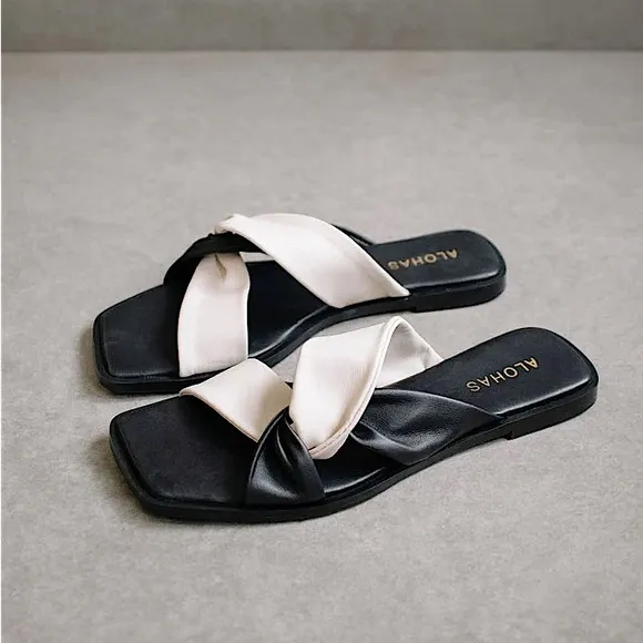 Anthropologie Alohas Nomad Bicolor Leather Sandal in Black &amp; White Size EU 36