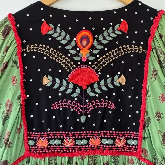 Anthropologie Basil Embroidered Maxi Dress Verb by Pallavi Singhee