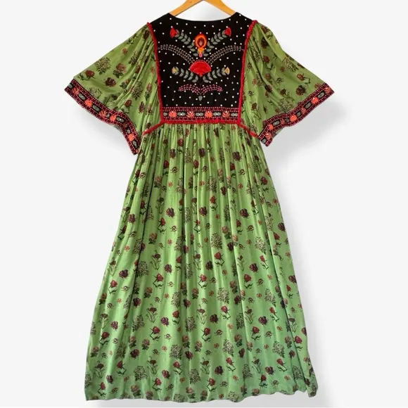 Anthropologie Basil Embroidered Maxi Dress Verb by Pallavi Singhee