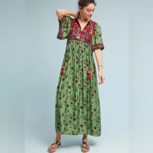 Anthropologie Basil Embroidered Maxi Dress Verb by Pallavi Singhee