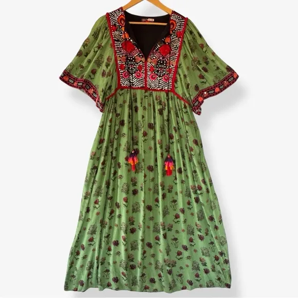 Anthropologie Basil Embroidered Maxi Dress Verb by Pallavi Singhee