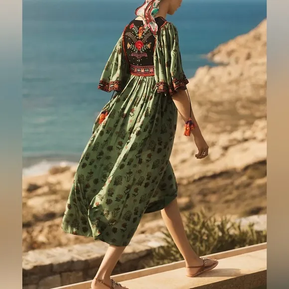 Anthropologie Basil Embroidered Maxi Dress Verb by Pallavi Singhee
