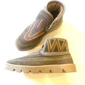 ANTHROPOLOGIE BERNARDO Womens 7.5 Gray Drea Suede Boho Shearling Lined Boots