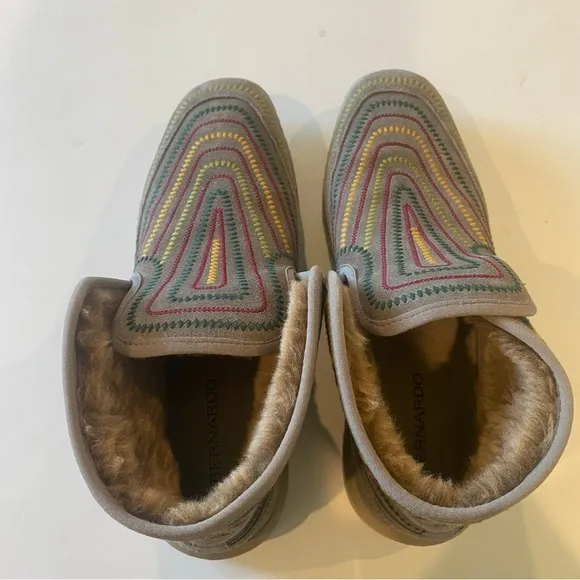 ANTHROPOLOGIE BERNARDO Womens 7.5 Gray Drea Suede Boho Shearling Lined Boots