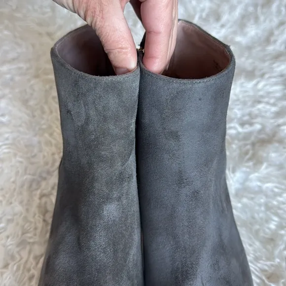 Anthropologie Bow Tied Suede Leather Heeled Ankle Boots/Booties Sz 9 Almond Toe
