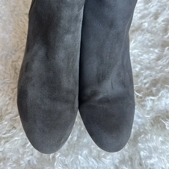 Anthropologie Bow Tied Suede Leather Heeled Ankle Boots/Booties Sz 9 Almond Toe