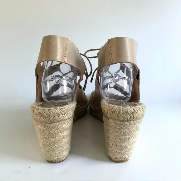 Anthropologie Carmen Saiz Leather Espadrille Wedge Sandals Strappy Gladiator Tan