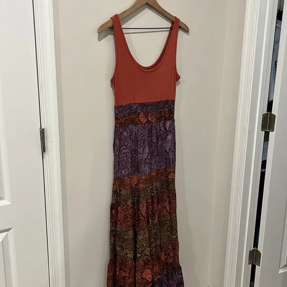 Anthropologie Colima Boho Tiered Snake Print Maxi Dress Size M Petite