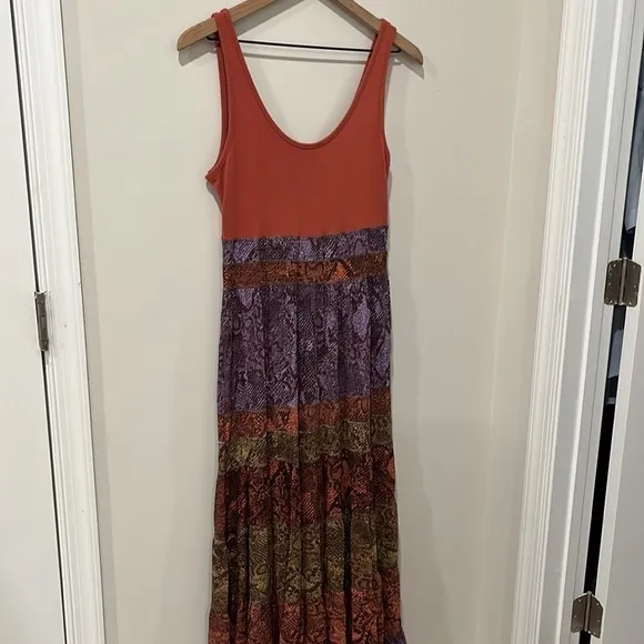 Anthropologie Colima Boho Tiered Snake Print Maxi Dress Size M Petite