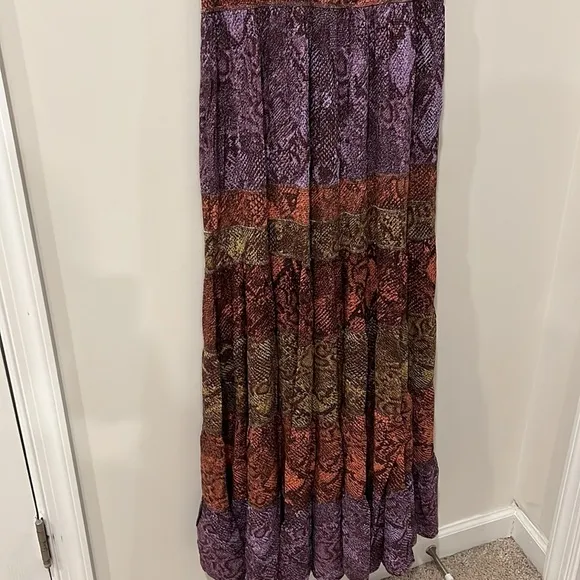 Anthropologie Colima Boho Tiered Snake Print Maxi Dress Size M Petite