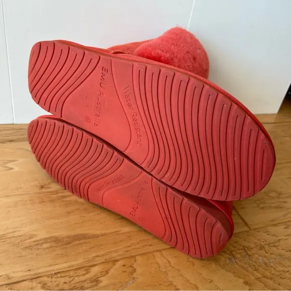 Anthropologie Emu Australia Launceston Boots 10 Orange Coral Sheepskin Plush