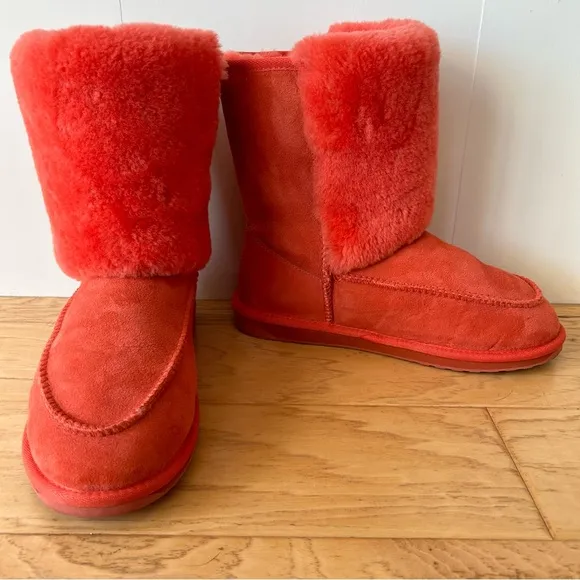 Anthropologie Emu Australia Launceston Boots 10 Orange Coral Sheepskin Plush