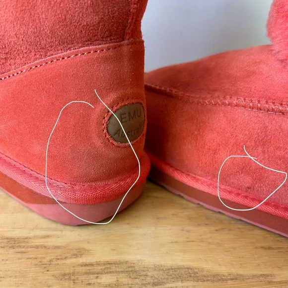 Anthropologie Emu Australia Launceston Boots 10 Orange Coral Sheepskin Plush