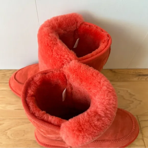 Anthropologie Emu Australia Launceston Boots 10 Orange Coral Sheepskin Plush