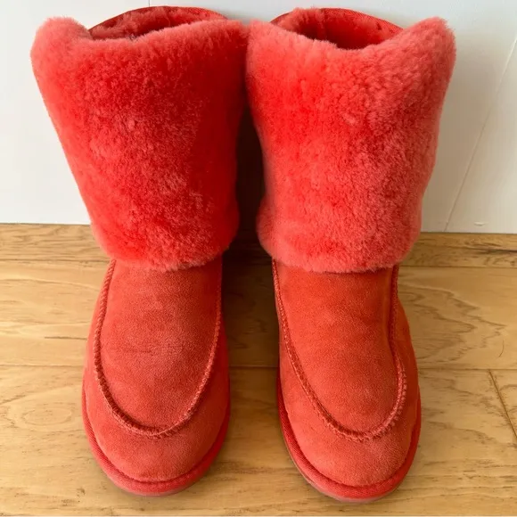 Anthropologie Emu Australia Launceston Boots 10 Orange Coral Sheepskin Plush