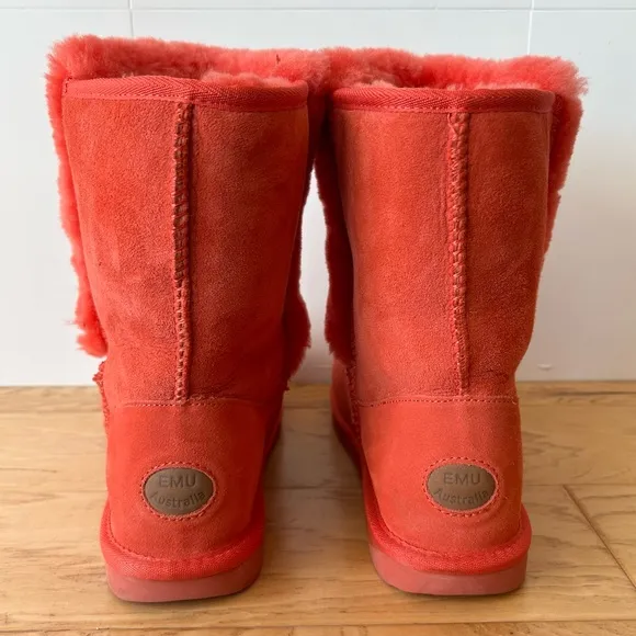 Anthropologie Emu Australia Launceston Boots 10 Orange Coral Sheepskin Plush