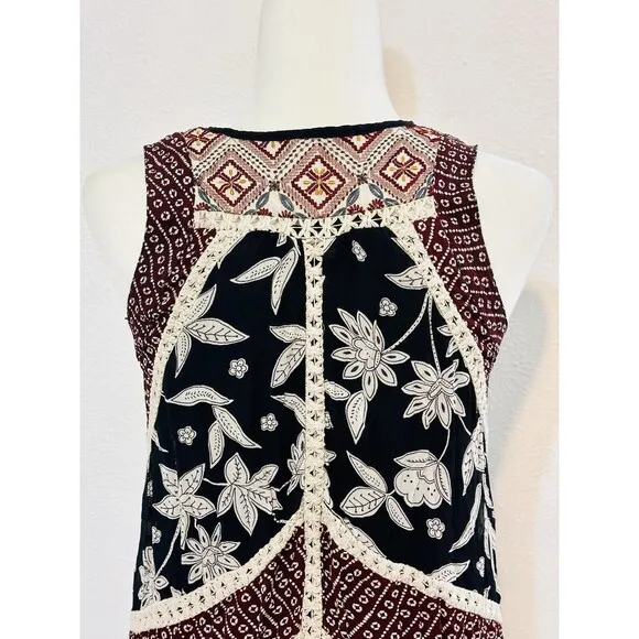 Anthropologie Floreat Size 0 Grasslands Dress Tasseled Crochet Patchwork Boho
