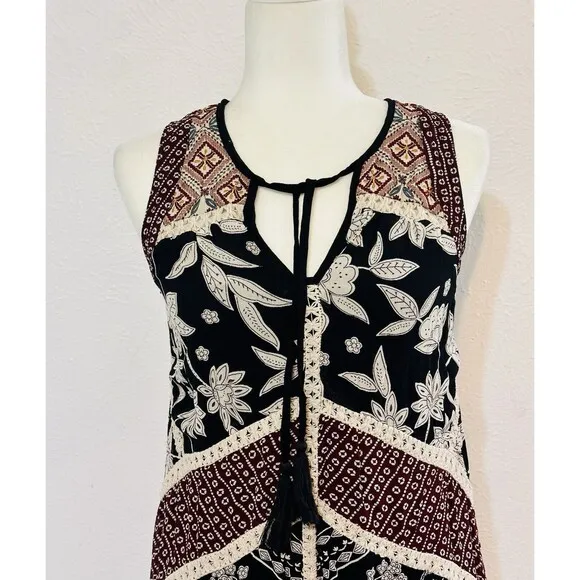 Anthropologie Floreat Size 0 Grasslands Dress Tasseled Crochet Patchwork Boho
