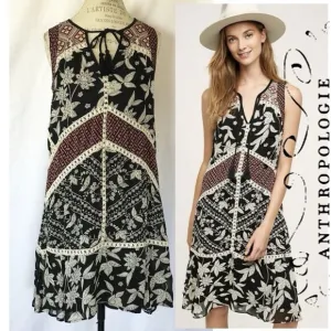 Anthropologie Floreat Size 0 Grasslands Dress Tasseled Crochet Patchwork Boho