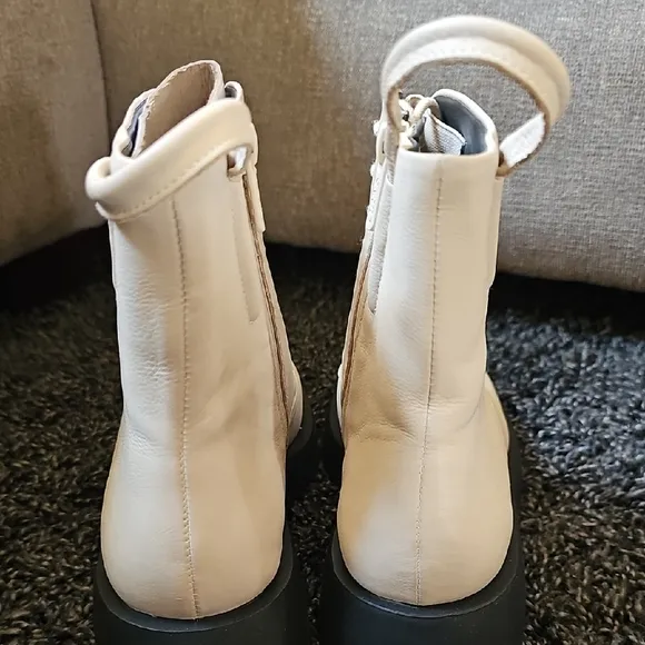 Anthropologie Franco Sarto Ellera Cream Combat Lace-Up Boots Size 6