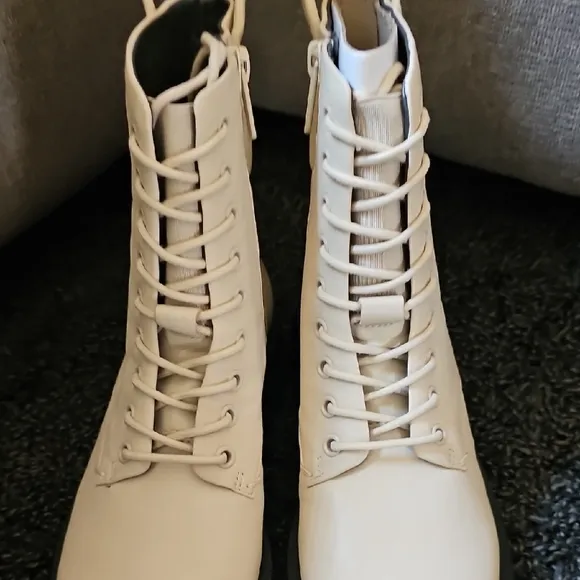 Anthropologie Franco Sarto Ellera Cream Combat Lace-Up Boots Size 6