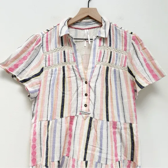 Anthropologie Georgina Tiered Striped Button Front Babydoll Shirt Dress size M